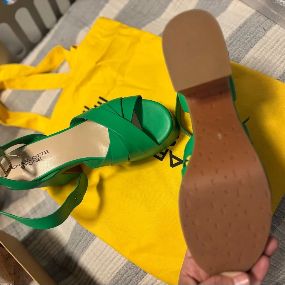 Charlotte Stone Green Judd Platform Sandals Size 9/8.5 - Picture 2 of 4